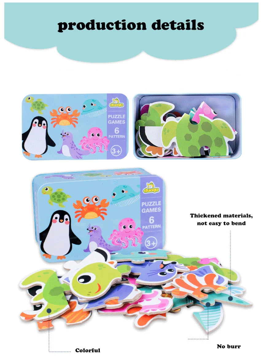 Baby Puzzle Montessori Educational Toys Wood 3D Puzzle Games Iron Box children Puzzles Jigsaw Wooden Puzzles For Kids 2 3 4 Year