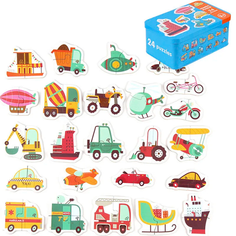 Baby Puzzle Montessori Educational Toys Wood 3D Puzzle Games Iron Box children Puzzles Jigsaw Wooden Puzzles For Kids 2 3 4 Year