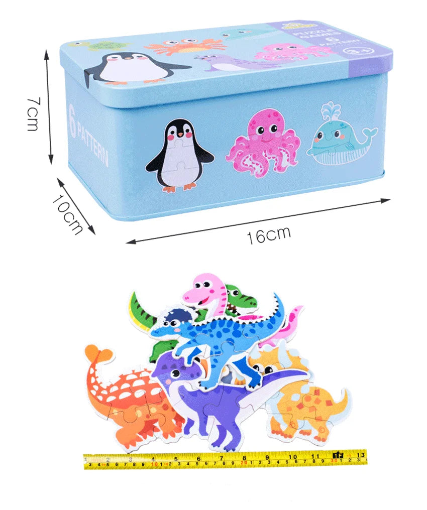 Baby Puzzle Montessori Educational Toys Wood 3D Puzzle Games Iron Box children Puzzles Jigsaw Wooden Puzzles For Kids 2 3 4 Year