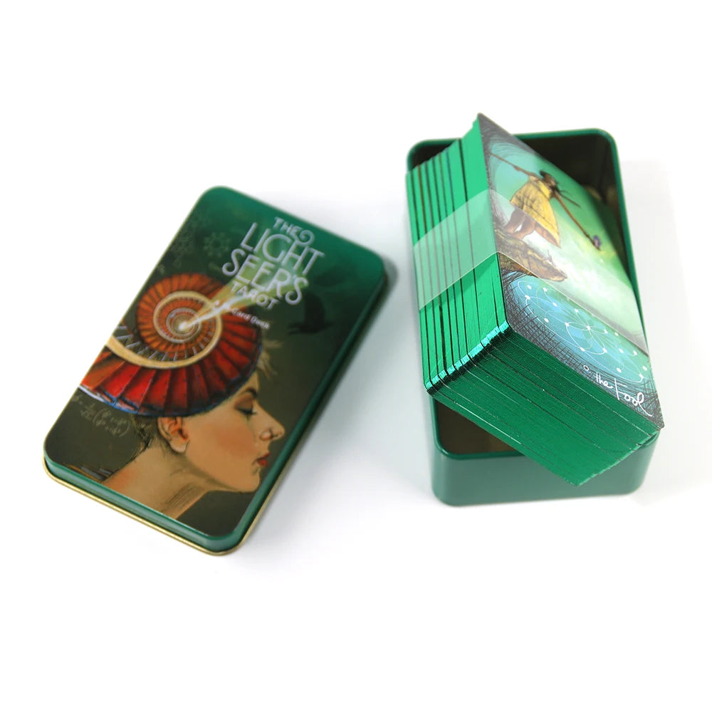 Light Seer's Tarot in a Tin Metal Box High Quality 78 Cards Gilded Edge with Paper Guidebook