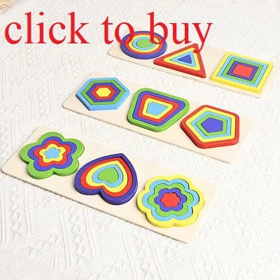 Montessori Baby Toys Wooden Peg Puzzles Hand Grab Boards Toys Tangram Jigsaw Cartoon Animals Fruits 3D Puzzles Educational Toys