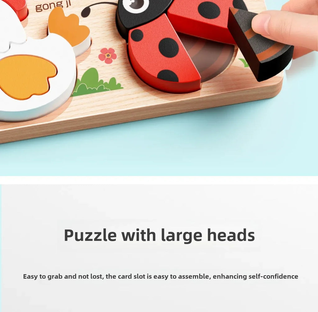 Montessori Cartoon 3D Wooden Puzzle Animal Traffic Jigsaw Toys for Kids Early Learning Educational Cognitive Game Children Gifts