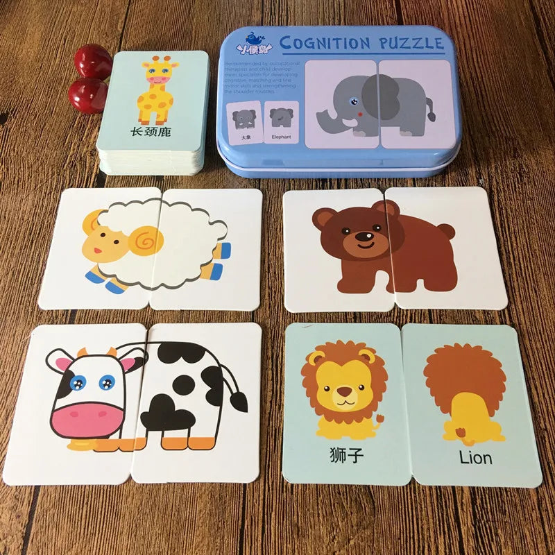 Baby Puzzle Montessori Educational Toys Wood 3D Puzzle Games Iron Box children Puzzles Jigsaw Wooden Puzzles For Kids 2 3 4 Year