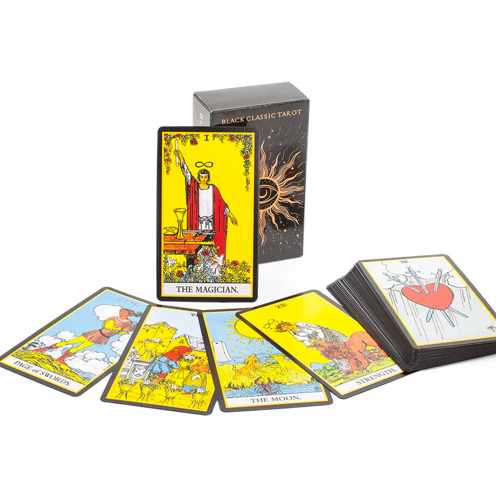 Black Classic Tarot Cards Deck 78pcs Fortune-Telling Game Set with Guidebook for Family Gatherings and Board Games