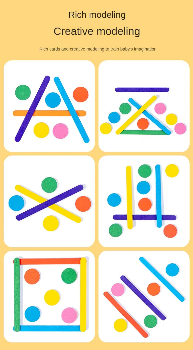 Children Montessori Puzzle Wooden 3D Jigsaw Game Tangram Stick Geometric Ring Shape Matching Kids Toddler Early Educational Toys