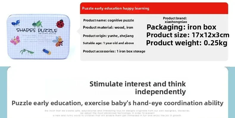 Baby Puzzle Montessori Educational Toys Wood 3D Puzzle Games Iron Box children Puzzles Jigsaw Wooden Puzzles For Kids 2 3 4 Year