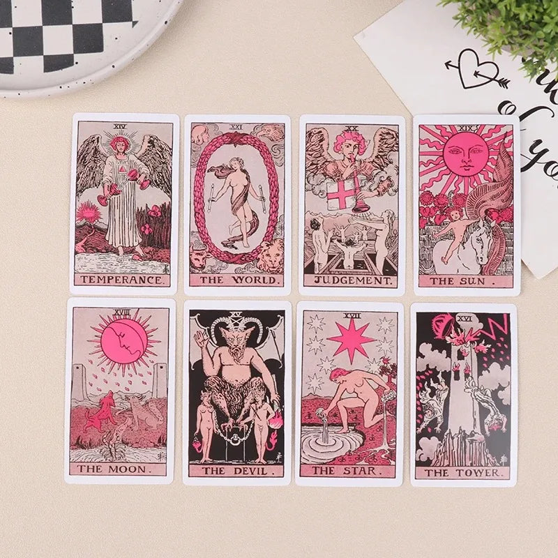 Pink Rider Waite Tarot Cards Deck Set for Beginners Prophecy Divination Deck Family Party Board Fate Card Fortune Telling Game