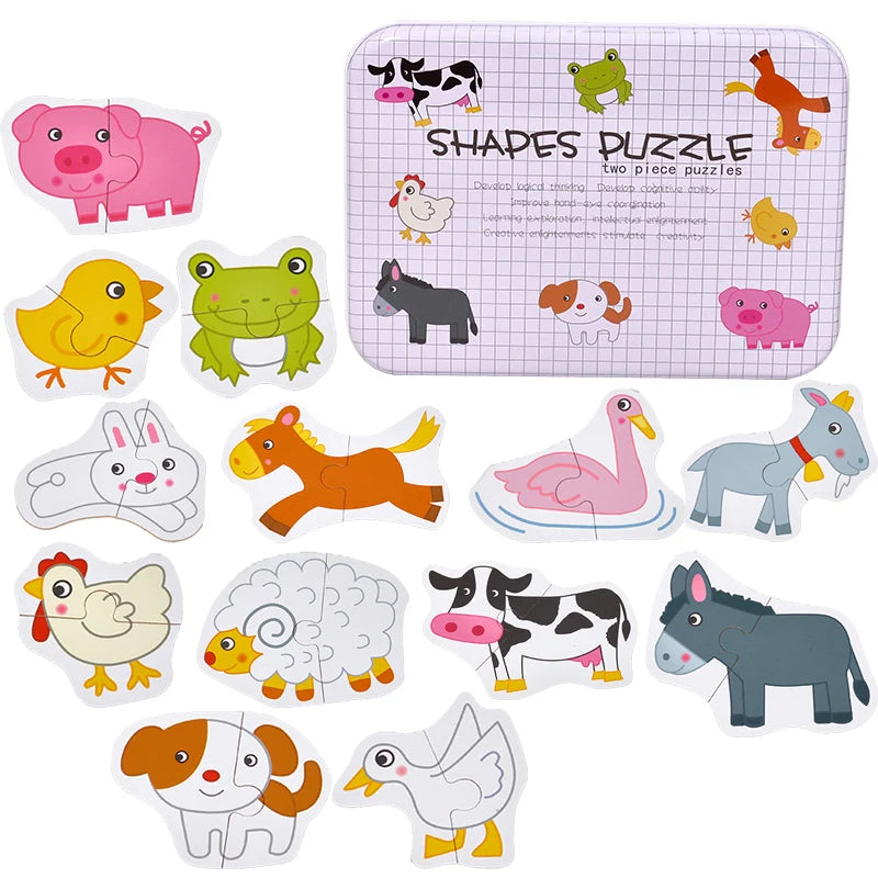 Baby Puzzle Montessori Educational Toys Wood 3D Puzzle Games Iron Box children Puzzles Jigsaw Wooden Puzzles For Kids 2 3 4 Year