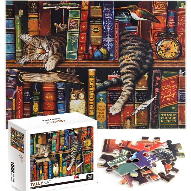 1000 Pieces Tally Cat Jigsaw Puzzles for Adults Home Decor Games Family Fun Floor Puzzles Educational Toys for Kids