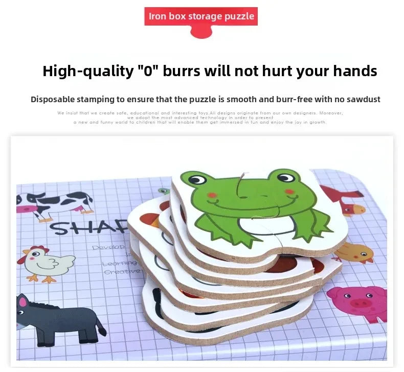 Baby Puzzle Montessori Educational Toys Wood 3D Puzzle Games Iron Box children Puzzles Jigsaw Wooden Puzzles For Kids 2 3 4 Year