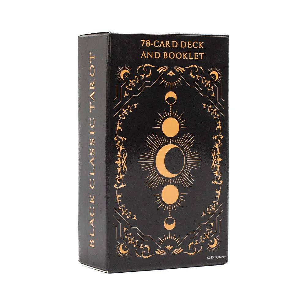 Black Classic Tarot Cards Deck 78pcs Fortune-Telling Game Set with Guidebook for Family Gatherings and Board Games