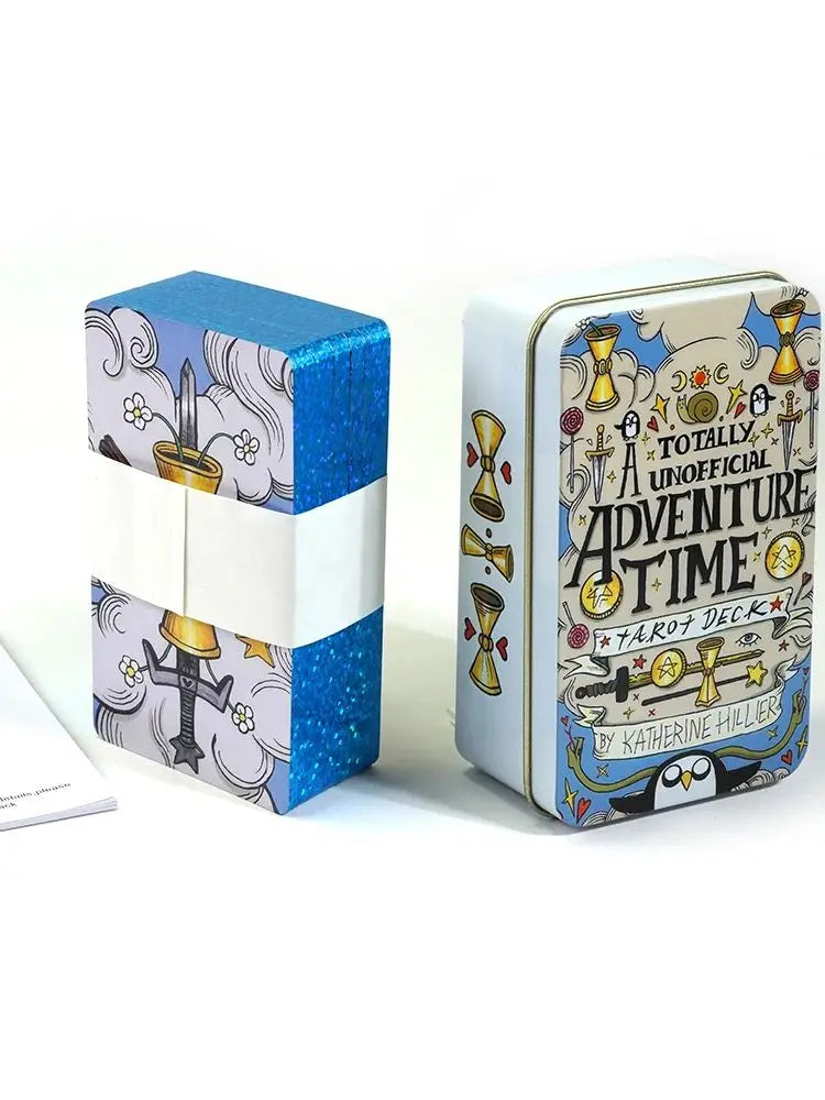 Adventures time Tarot 78pcs Cards in a Tin Metal Box Gold plated Edge Tarot Cards For Divination Tarot Deck Beautiful Package