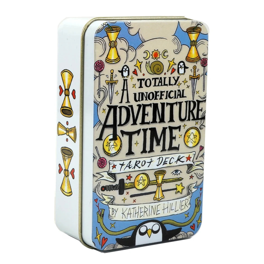 Adventures time Tarot 78pcs Cards in a Tin Metal Box Gold plated Edge Tarot Cards For Divination Tarot Deck Beautiful Package