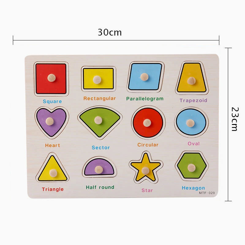 Montessori Baby Toys Wooden Peg Puzzles Hand Grab Boards Toys Tangram Jigsaw Cartoon Animals Fruits 3D Puzzles Educational Toys