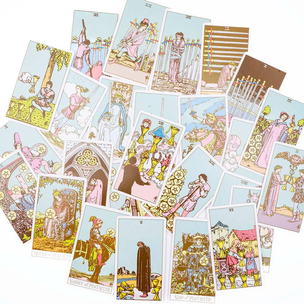 Pink Border Tarot Card Deck with Guidebook 78Pcs English Version Family Gathering Divination Deck Board Game Cards 10.3*6cm