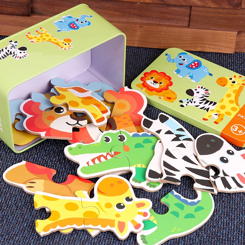 Baby Puzzle Montessori Educational Toys Wood 3D Puzzle Games Iron Box children Puzzles Jigsaw Wooden Puzzles For Kids 2 3 4 Year