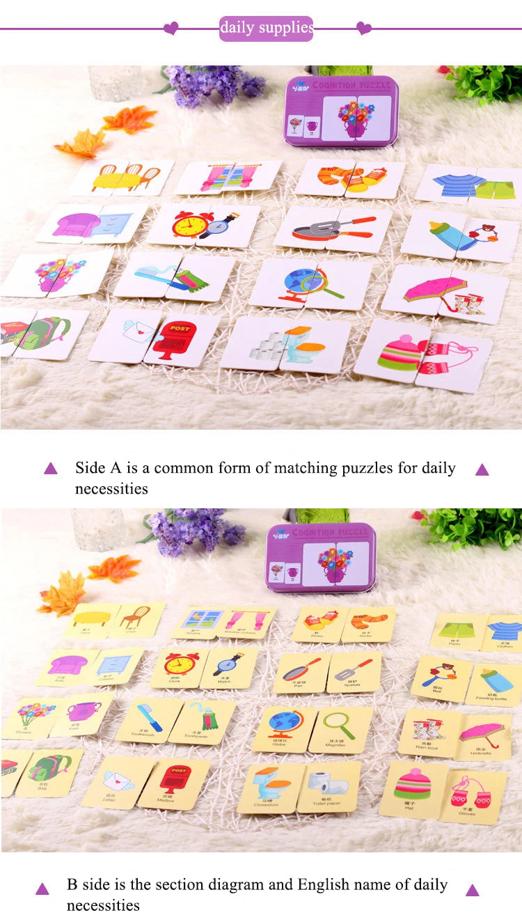 Baby Puzzle Montessori Educational Toys Wood 3D Puzzle Games Iron Box children Puzzles Jigsaw Wooden Puzzles For Kids 2 3 4 Year