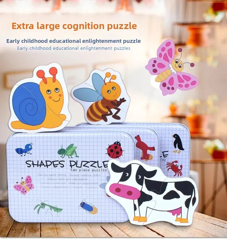 Baby Puzzle Montessori Educational Toys Wood 3D Puzzle Games Iron Box children Puzzles Jigsaw Wooden Puzzles For Kids 2 3 4 Year