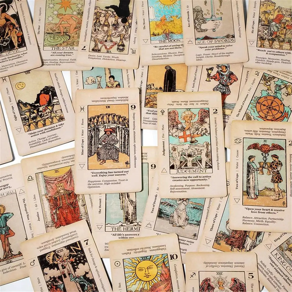 Tarot Card With Meaning On Them Beginner Tarot Keyword Antiqued Tarot Deck Learn Tarot 78 Cards Reversed