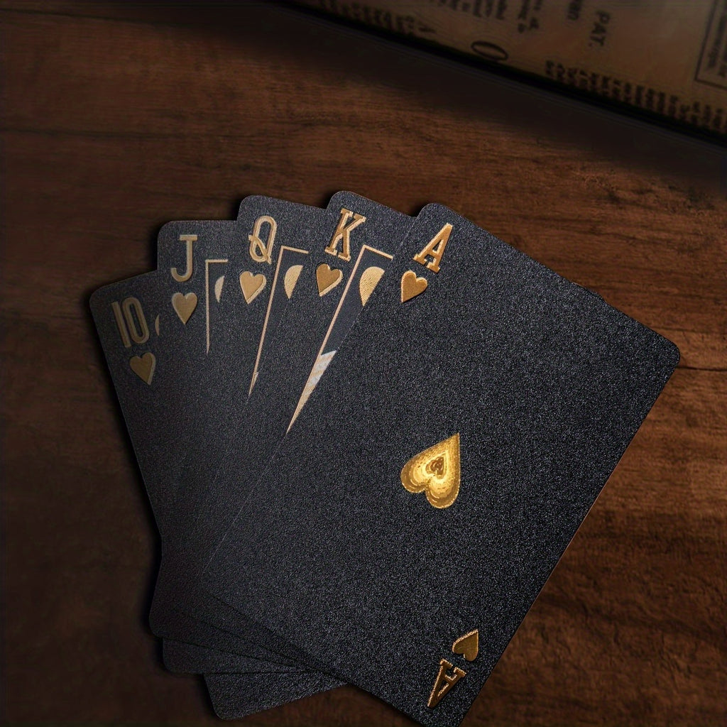 Premium Waterproof Plastic PET Poker Cards - Perfect For Family Game Nights & Parties (Black & Golden）Christmas Gift Christmas