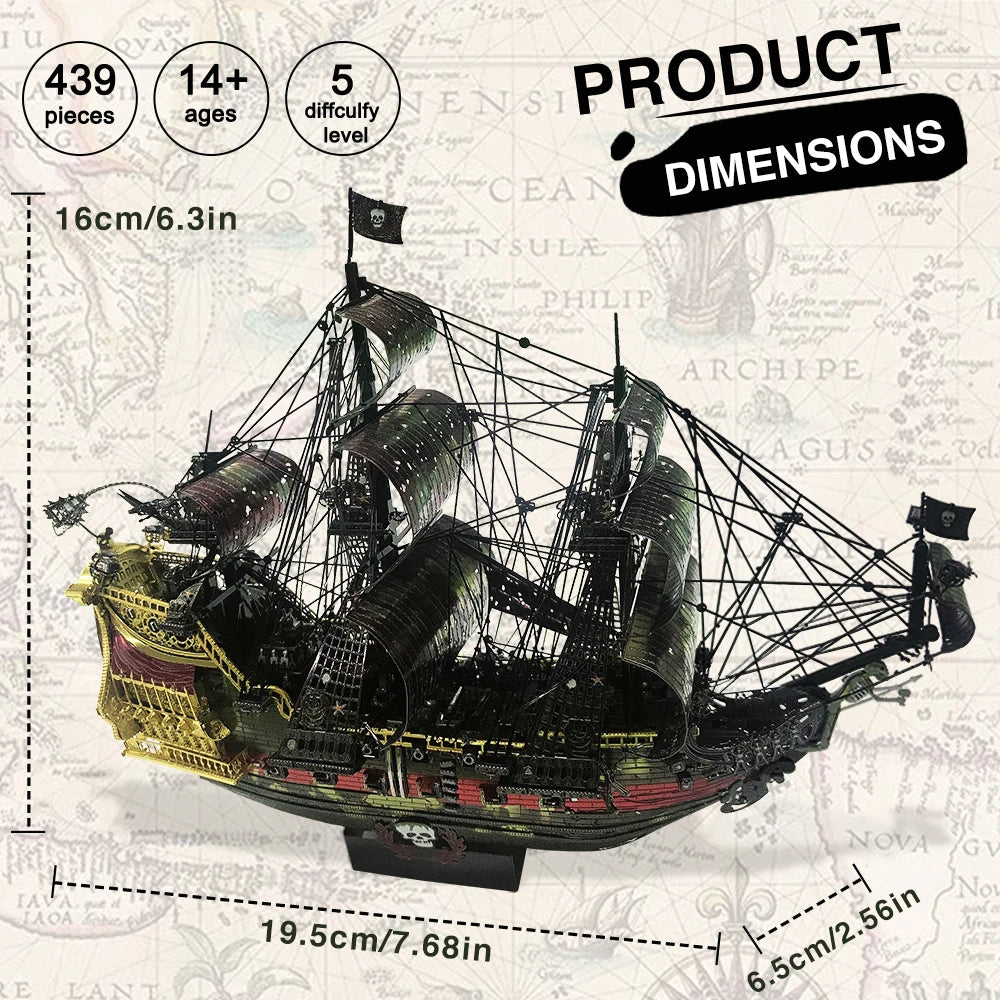 Piececool 3D Metal Puzzle The Queen Anne's Revenge Jigsaw Pirate Ship DIY Model for Teens Brain Teaser