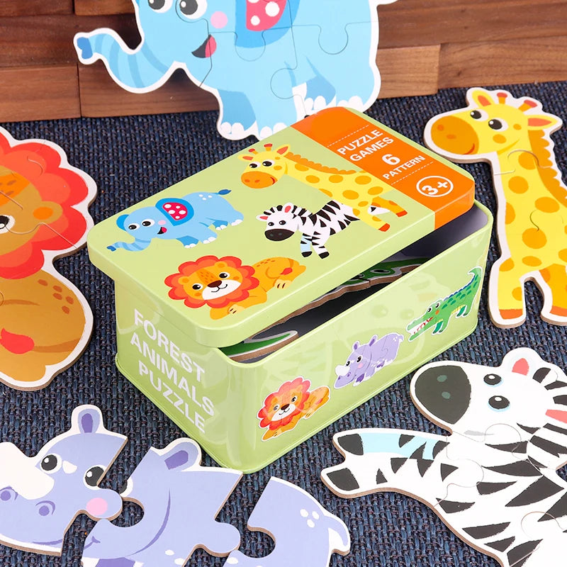 Baby Puzzle Montessori Educational Toys Wood 3D Puzzle Games Iron Box children Puzzles Jigsaw Wooden Puzzles For Kids 2 3 4 Year