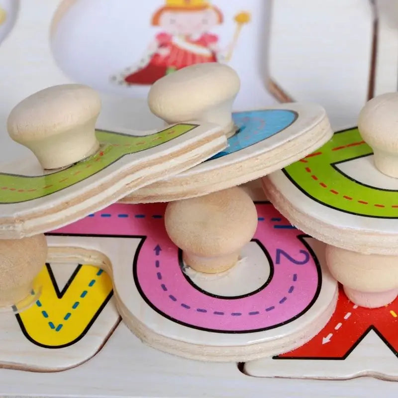 Montessori Baby Toys Wooden Peg Puzzles Hand Grab Boards Toys Tangram Jigsaw Cartoon Animals Fruits 3D Puzzles Educational Toys