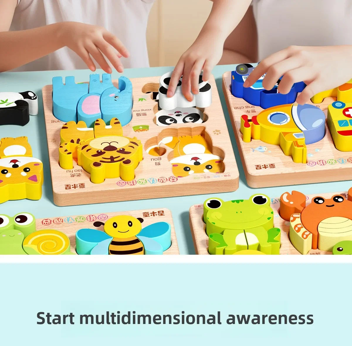 Montessori Cartoon 3D Wooden Puzzle Animal Traffic Jigsaw Toys for Kids Early Learning Educational Cognitive Game Children Gifts