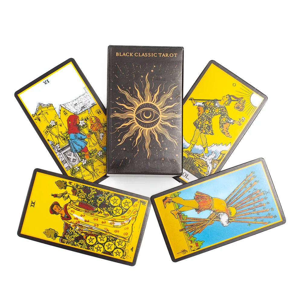 Black Classic Tarot Cards Deck 78pcs Fortune-Telling Game Set with Guidebook for Family Gatherings and Board Games