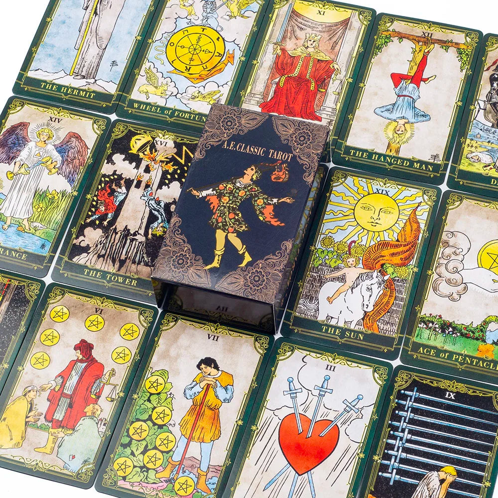 A.E.Classic Tarot Cards with Guidebook Color Edged Fortune Telling Deck for Fate Divination and Party Board Games 10.3x6.1cm