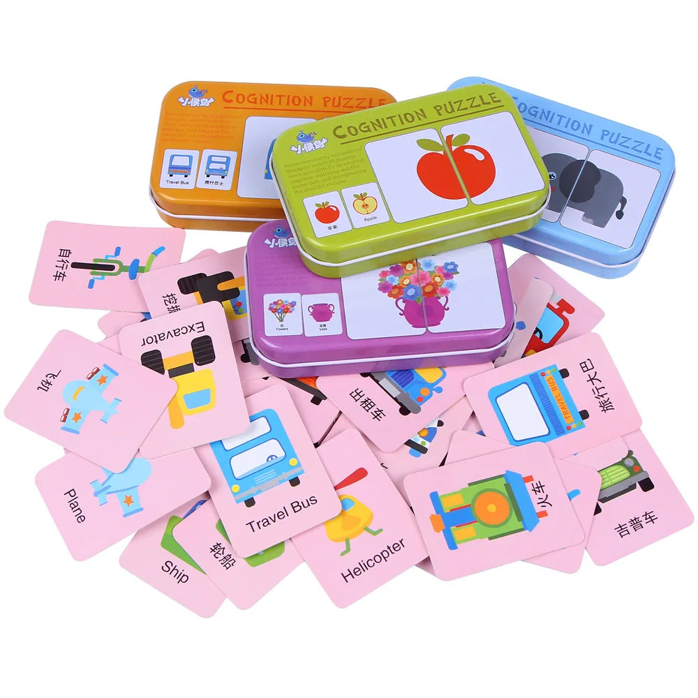 Baby Puzzle Montessori Educational Toys Wood 3D Puzzle Games Iron Box children Puzzles Jigsaw Wooden Puzzles For Kids 2 3 4 Year