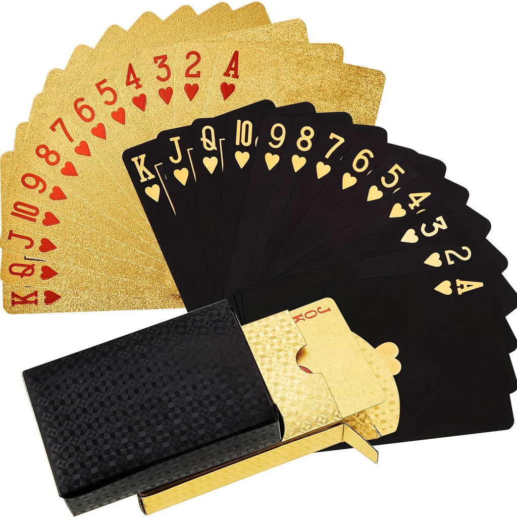 Premium Waterproof Plastic PET Poker Cards - Perfect For Family Game Nights & Parties (Black & Golden）Christmas Gift Christmas