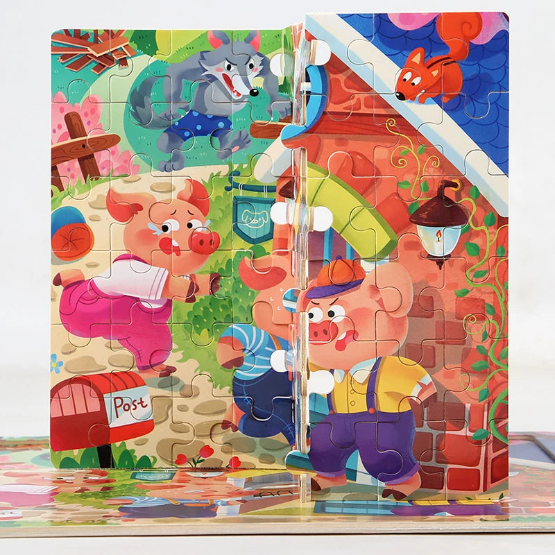 60PCS Wooden Jigsaw Color 3D Puzzle Cartoon Characters Animal Early Educational Learning Logical Thinking Focus Puzzle Toys Gift