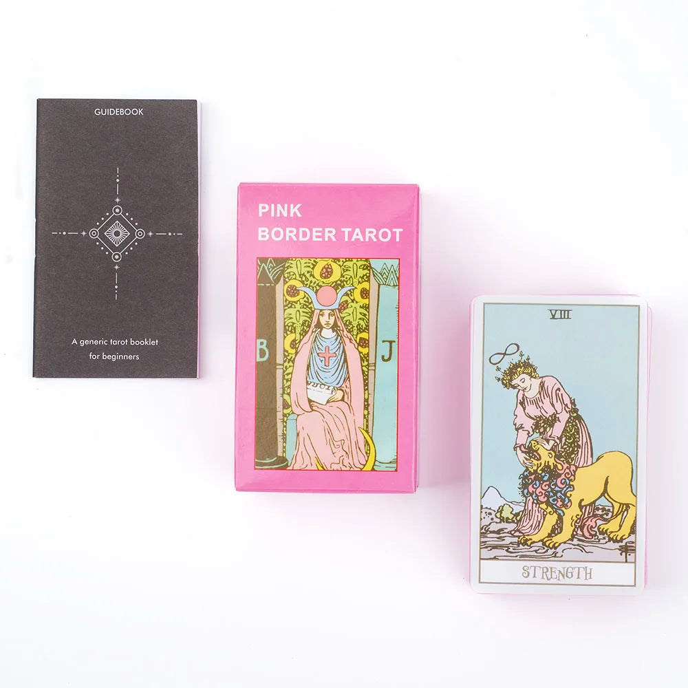 Pink Border Tarot Card Deck with Guidebook 78Pcs English Version Family Gathering Divination Deck Board Game Cards 10.3*6cm