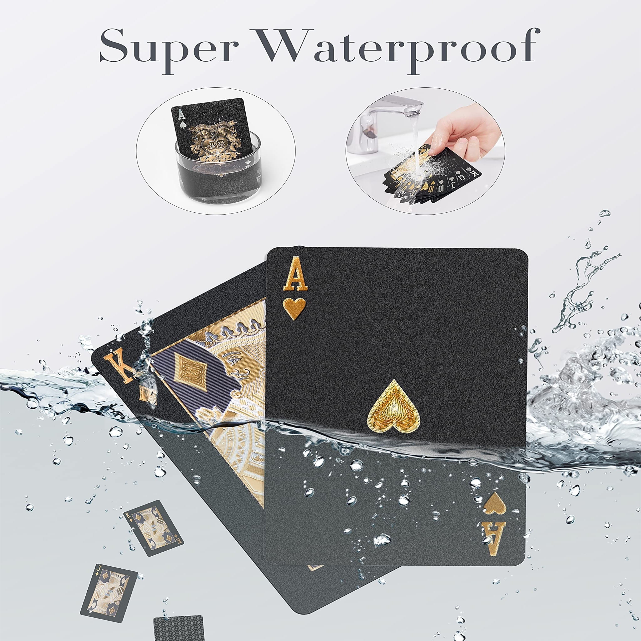 Premium Waterproof Plastic PET Poker Cards - Perfect For Family Game Nights & Parties (Black & Golden）Christmas Gift Christmas