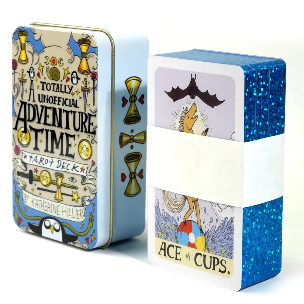 Adventures time Tarot 78pcs Cards in a Tin Metal Box Gold plated Edge Tarot Cards For Divination Tarot Deck Beautiful Package