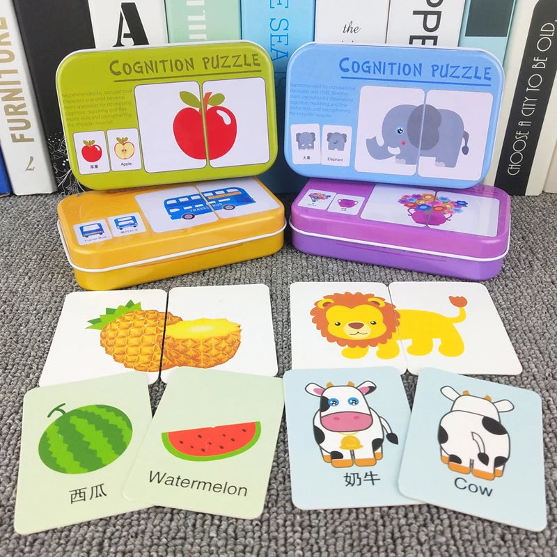 Baby Puzzle Montessori Educational Toys Wood 3D Puzzle Games Iron Box children Puzzles Jigsaw Wooden Puzzles For Kids 2 3 4 Year