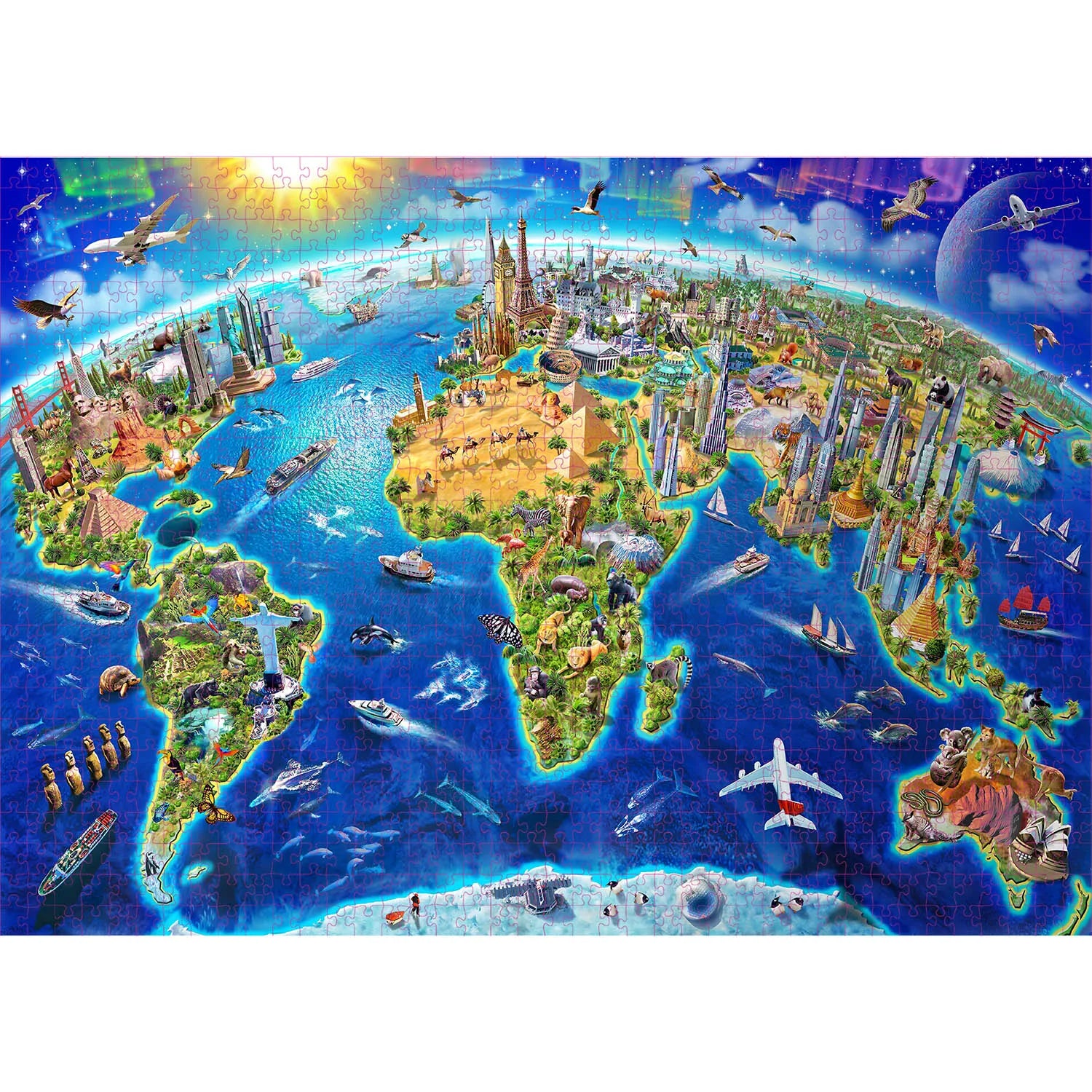 1000 Pieces World Landmarks Map Jigsaw Puzzles for Adults Home Decor Games Family Fun Floor Puzzles Educational Toys for Kids
