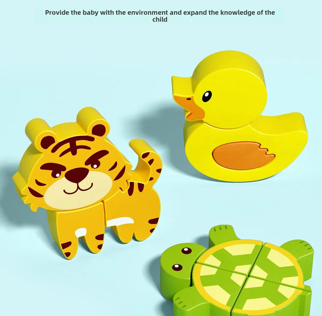 Montessori Cartoon 3D Wooden Puzzle Animal Traffic Jigsaw Toys for Kids Early Learning Educational Cognitive Game Children Gifts