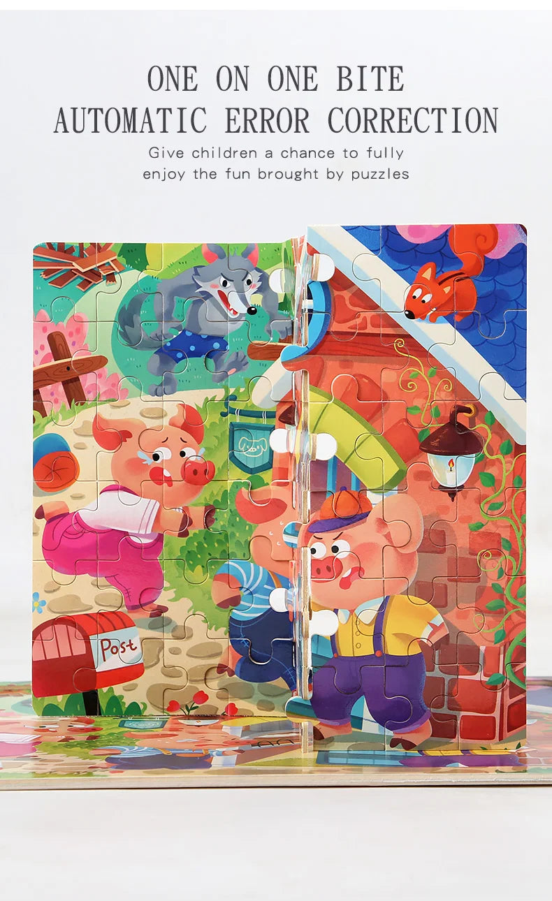 60PCS Wooden Jigsaw Color 3D Puzzle Cartoon Characters Animal Early Educational Learning Logical Thinking Focus Puzzle Toys Gift