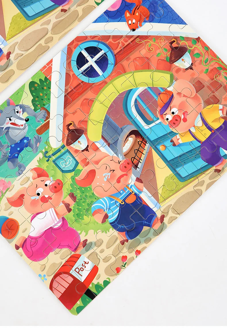 60PCS Wooden Jigsaw Color 3D Puzzle Cartoon Characters Animal Early Educational Learning Logical Thinking Focus Puzzle Toys Gift