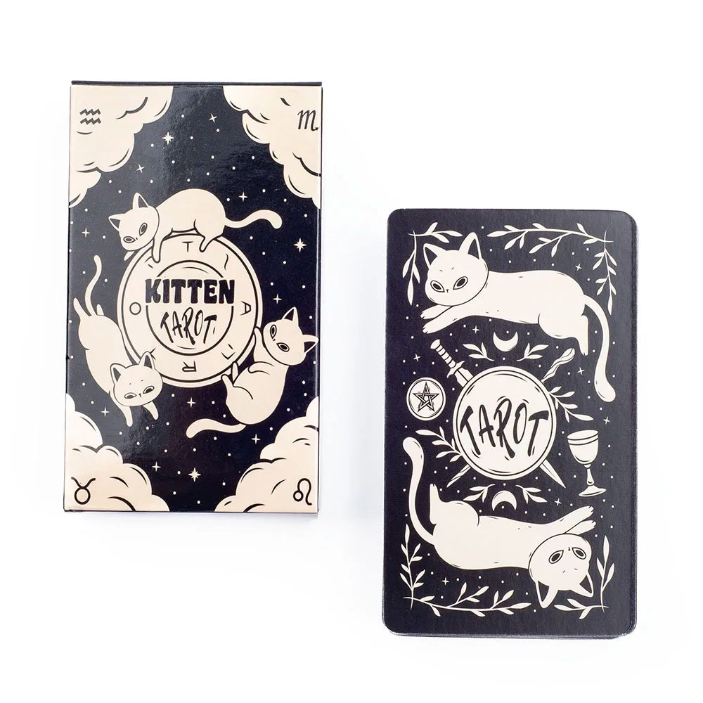Kitten Tarot Deck 78Pcs Cute Black and White  For Beginners  Version Mysterious Board Game Fun Fortune telling Kit