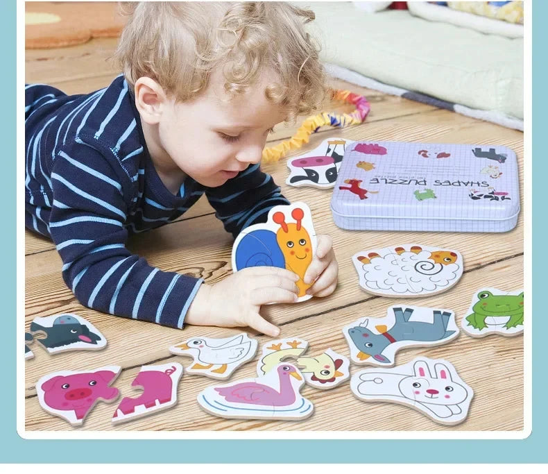 Baby Puzzle Montessori Educational Toys Wood 3D Puzzle Games Iron Box children Puzzles Jigsaw Wooden Puzzles For Kids 2 3 4 Year