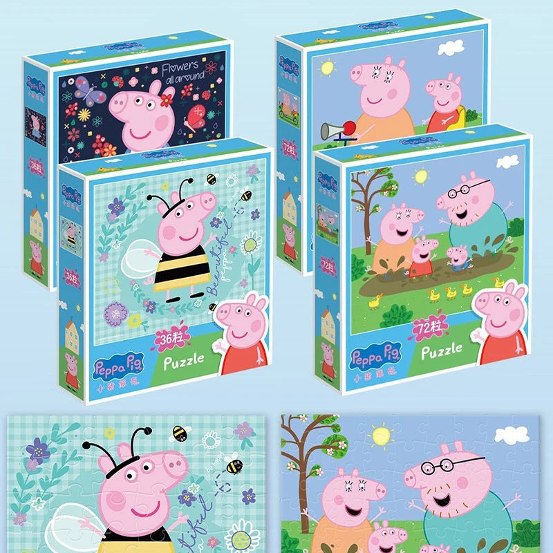 Peppa Pig Cartoon Puzzle 3-6 Year Old Children's Intelligence Building Block Toys Early Education George Plane Puzzle Gift