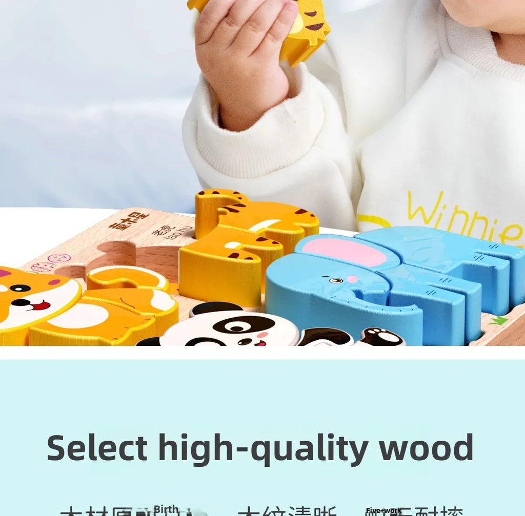 Montessori Cartoon 3D Wooden Puzzle Animal Traffic Jigsaw Toys for Kids Early Learning Educational Cognitive Game Children Gifts
