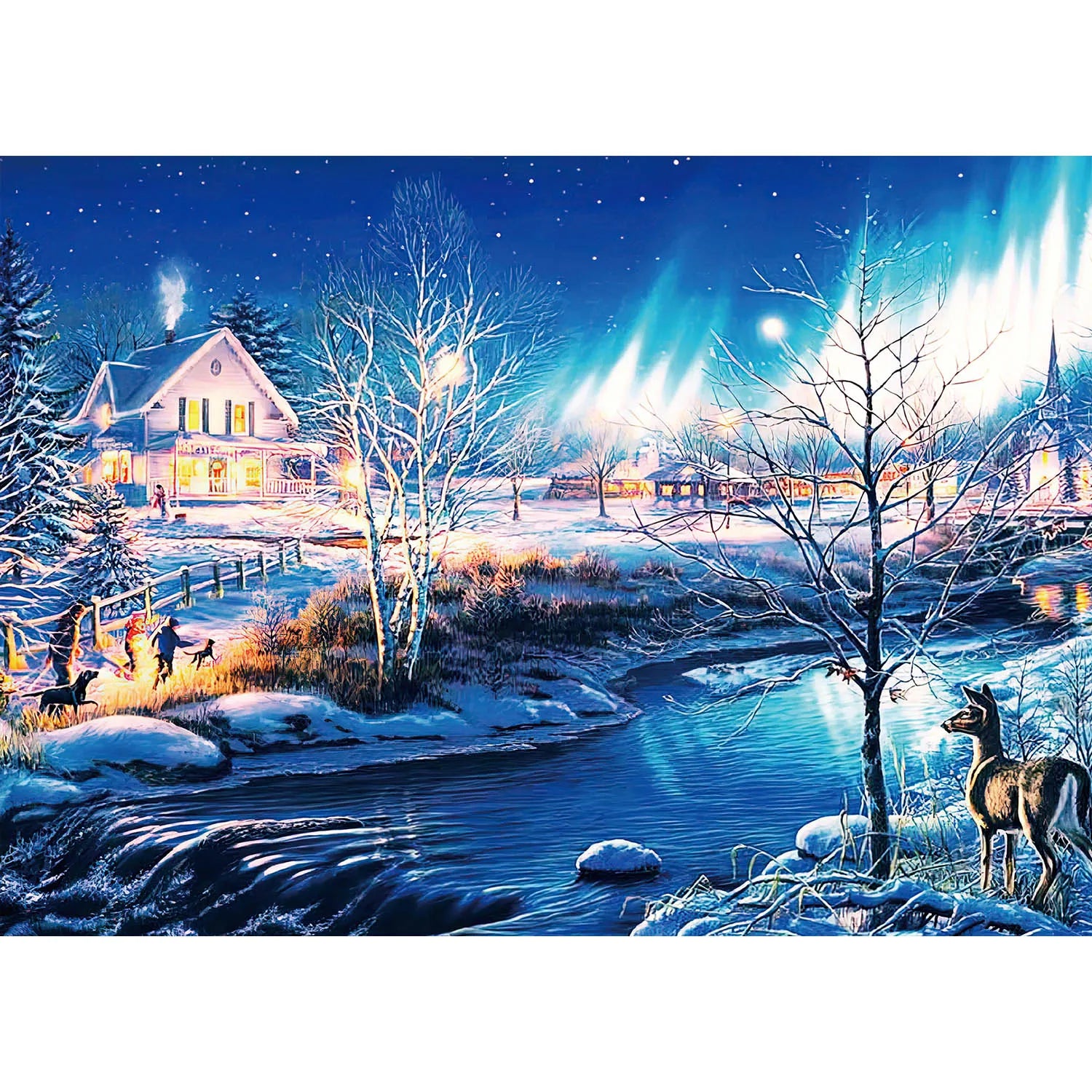 1000 Pieces Snow Night Aurora Jigsaw Puzzles for Adults Home Decor Games Family Fun Floor Puzzles Educational Toys