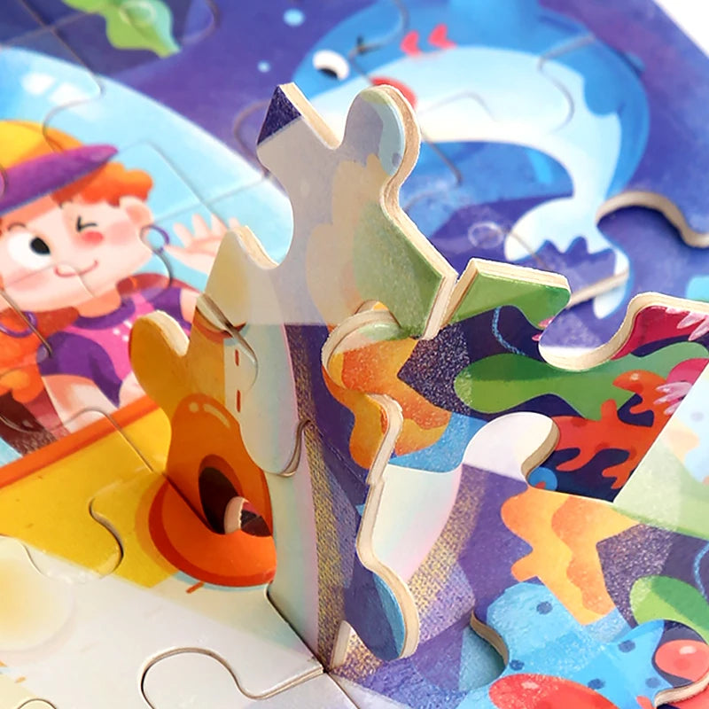 60PCS Wooden Jigsaw Color 3D Puzzle Cartoon Characters Animal Early Educational Learning Logical Thinking Focus Puzzle Toys Gift