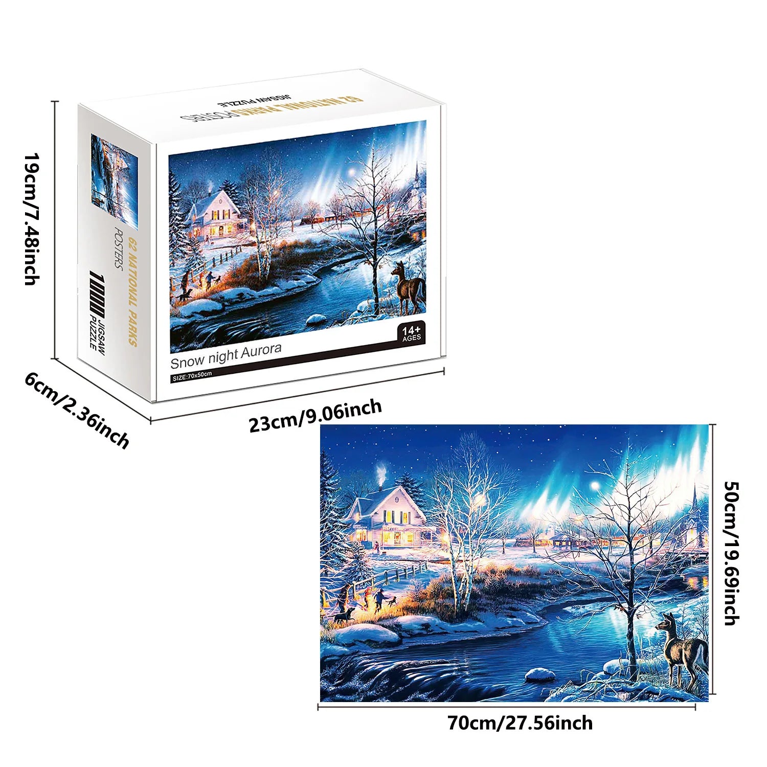 1000 Pieces Snow Night Aurora Jigsaw Puzzles for Adults Home Decor Games Family Fun Floor Puzzles Educational Toys