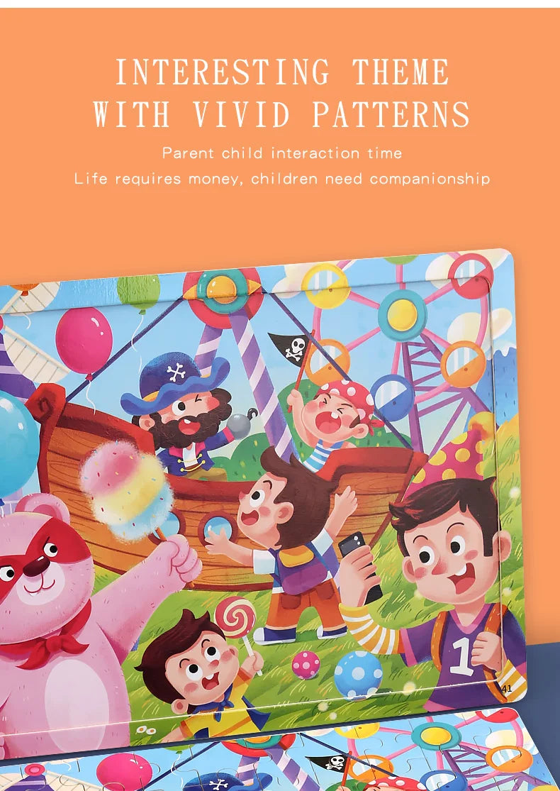 60PCS Wooden Jigsaw Color 3D Puzzle Cartoon Characters Animal Early Educational Learning Logical Thinking Focus Puzzle Toys Gift