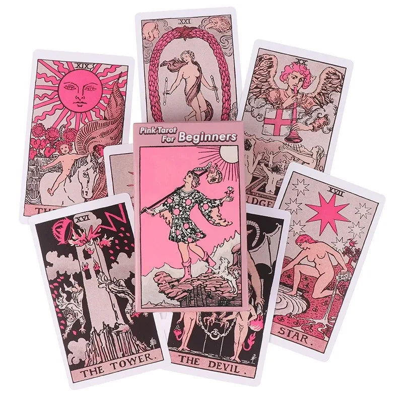 Pink Rider Waite Tarot Cards Deck Set for Beginners Prophecy Divination Deck Family Party Board Fate Card Fortune Telling Game